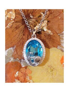 Ocean Wave Crystal & Moissanite Necklace 925 Sterling Silver 18+2 NWT